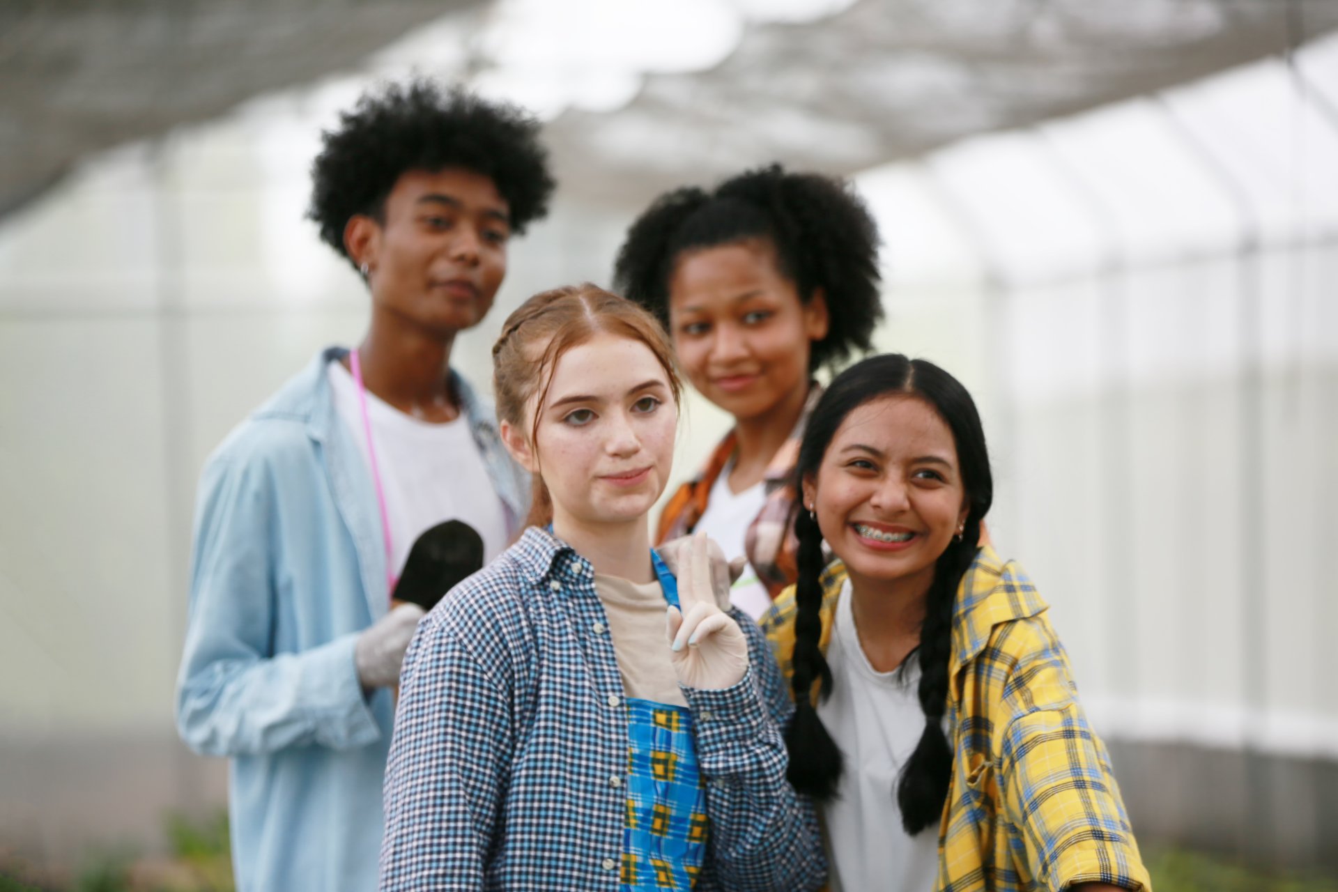 young diverse people enjoy activity in plantation at organic farm. group of young diverse people enjoy activity in plantation at organic farm.